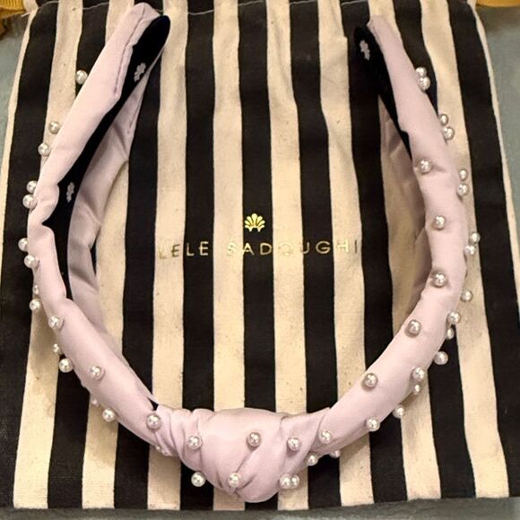 NEW! LELE SADOUGHI X STONEY CLOVER LAVENDER-LIGHT PURPLE PEARL HEADBAND & POUCH main image 5